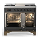 ILVE UMD40FNR3MGBLP Majestic III 40 inch Dual Fuel Range with 6 Burners and Griddle, Dual Function Burner up to 25,000 BTU (Liquid Propane, Triple Glass Door, Graphite Matte, Burnished)