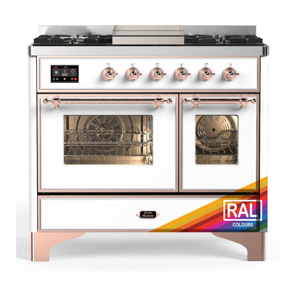 ILVE UMD40FNR3RAP Majestic III 40 inch Dual Fuel Range with 6 Burners and Griddle, Dual Function Burner up to 25,000 BTU (Natural Gas, Triple Glass Door, RAL, Copper)