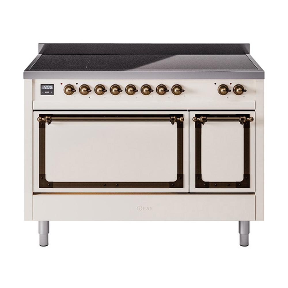 ILVE UNI486QNMPAWB Nostalgie II Noblesse 48 inch Induction Range (Solid Door, Antique White, Burnished)