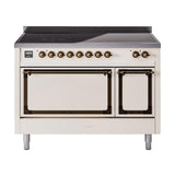 ILVE UNI486QNMPAWB Nostalgie II Noblesse 48 inch Induction Range (Solid Door, Antique White, Burnished)