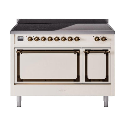 ILVE UNI486QNMPAWB Nostalgie II Noblesse 48 inch Induction Range (Solid Door, Antique White, Burnished)