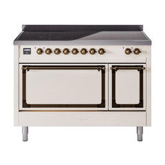 ILVE UNI486QNMPAWB Nostalgie II Noblesse 48 inch Induction Range (Solid Door, Antique White, Burnished)