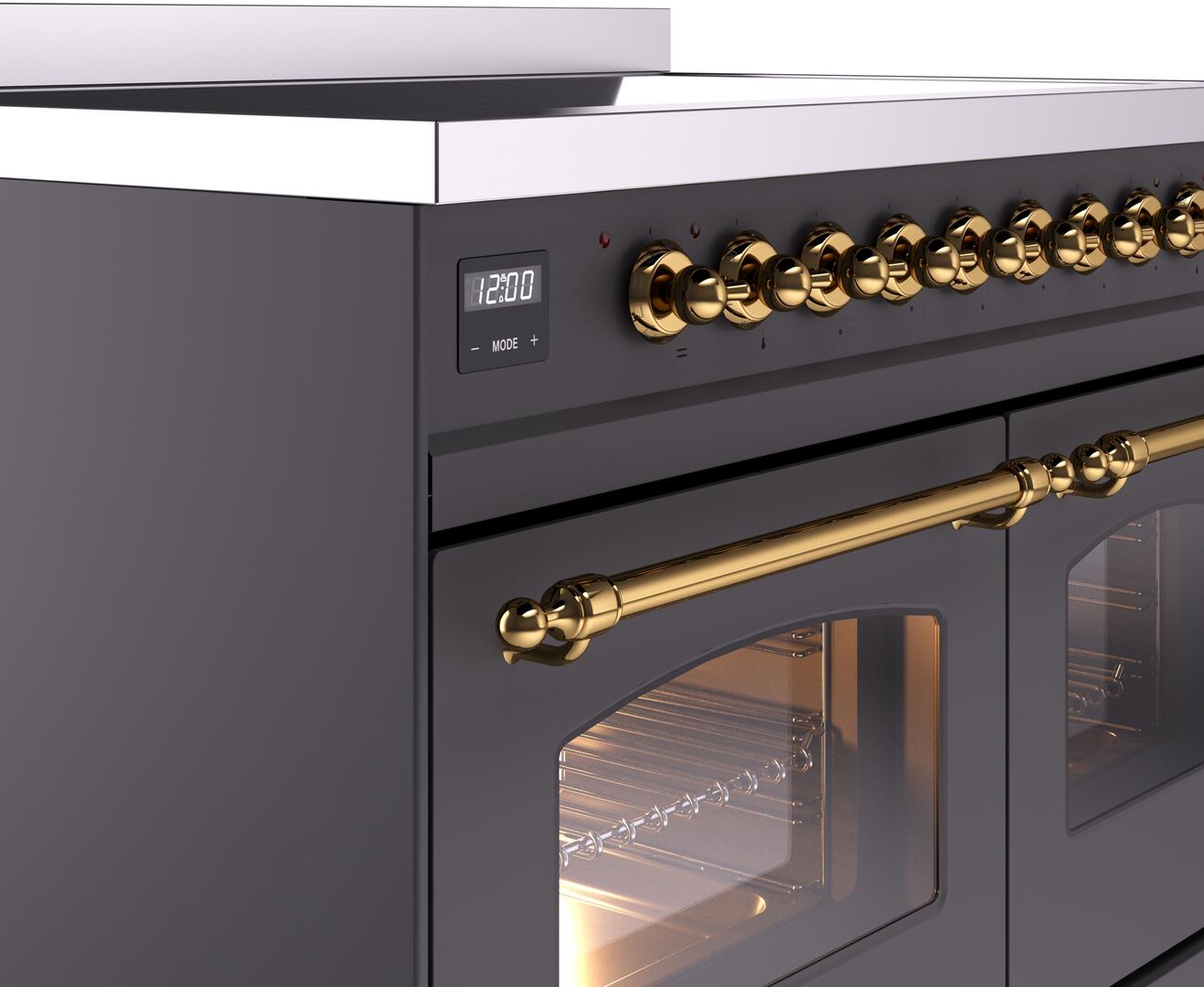 Nostalgie II 40 Inch Electric Freestanding Range in Matte Graphite with Brass Trim