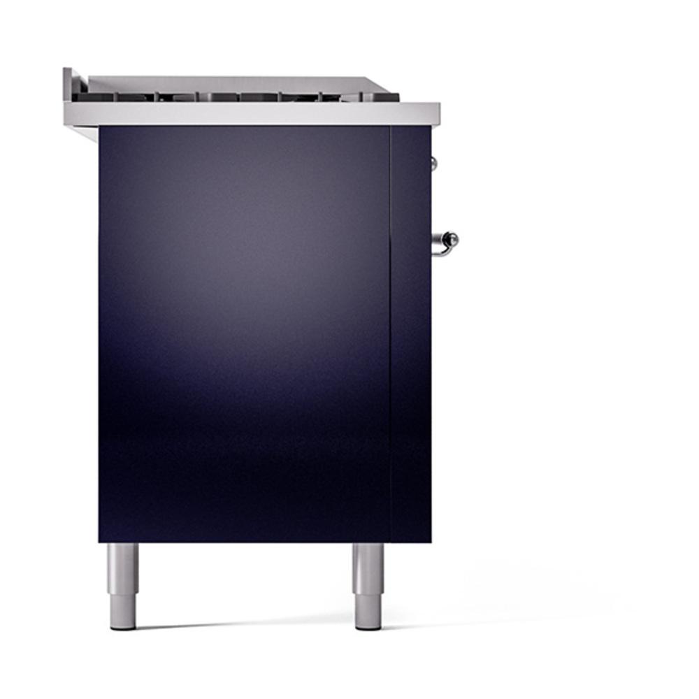 ILVE UN60FSQNMPMBC Nostalgie II Noblesse 60 inch Dual Fuel Range (7 Sealed Burners + Griddle + French Top, Natural Gas, Solid Door, Midnight Blue, Chrome)