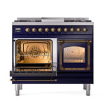 ILVE UND40FNMPMBBLP Nostalgie II Noblesse 40 inch Dual Fuel Range (Liquid Propane, Triple Glass Door, Midnight Blue, Burnished)