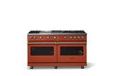 60"W. Sealed Burner Gas Range (Finish: Spiced Cider, Trim: Brushed Brass, Fuel: Propane)