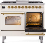 Nostalgie II 40 Inch Dual Fuel Liquid Propane Freestanding Range in Antique White with Brass Trim