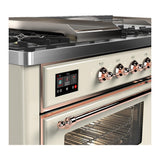 ILVE UM60FSNR3AWPLP Majestic III 60 inch Dual Fuel Range with 7 Burners, Griddle and French Top, Dual Function Burner with up to 25,000 BTU (Liquid Propane, Triple Glass Door, Antique White, Copper)