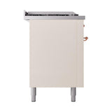 ILVE UN60FSQNMPAWPLP Nostalgie II Noblesse 60 inch Dual Fuel Range (7 Sealed Burners + Griddle + French Top, Liquid Propane, Solid Door, Antique White, Copper)