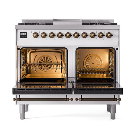 ILVE UND40FQNMPWHB Nostalgie II Noblesse 40 inch Dual Fuel Range (Natural Gas, Solid Door, White, Burnished)
