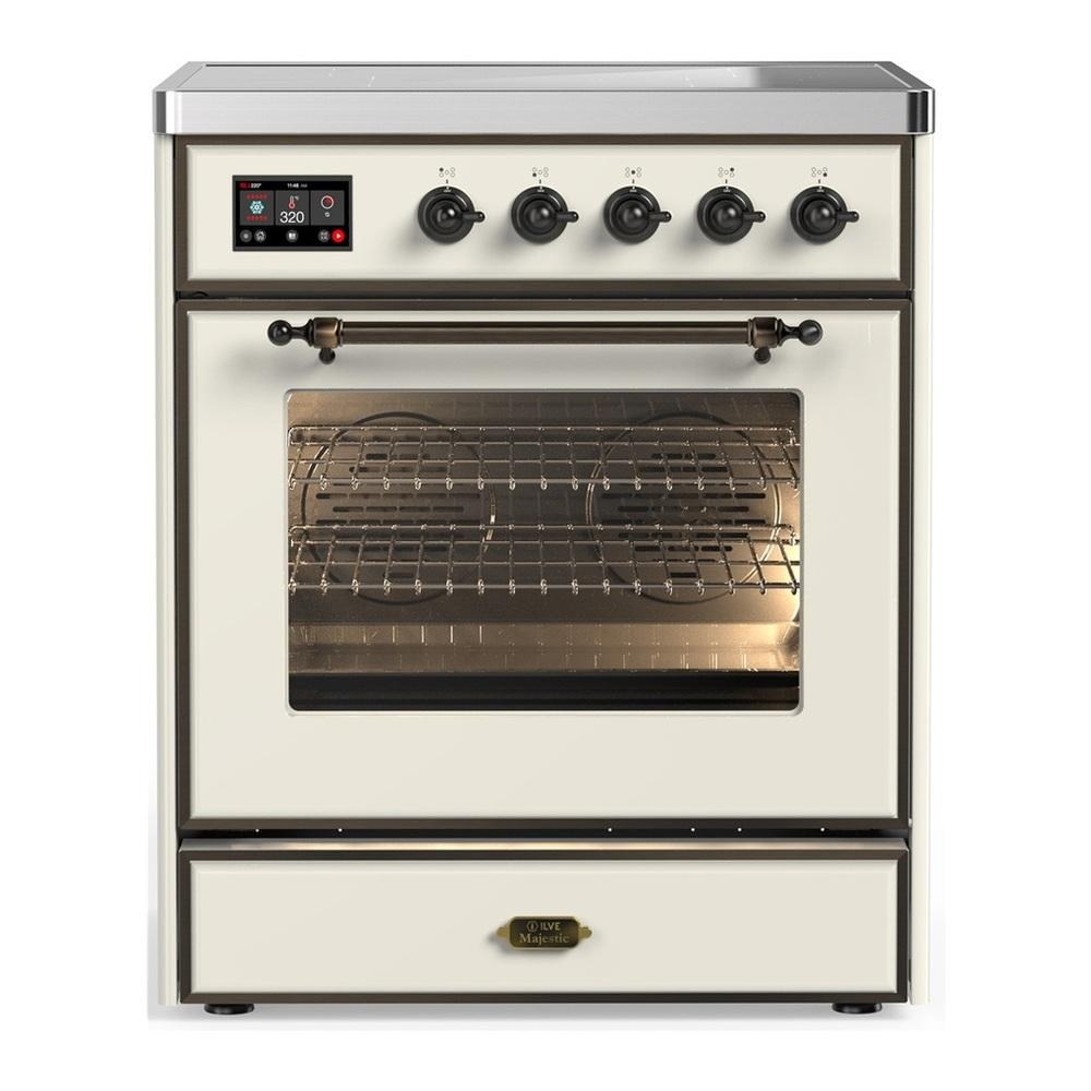 ILVE UMIB30NR3AWB Majestic III 30 inch Induction Range with 4 Elements, 4 cu. ft. Oven Capacity (Triple Glass Door, Antique White, Burnished)