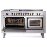 ILVE UN60FSNMPSSB Nostalgie II Noblesse 60 inch Dual Fuel Range (7 Sealed Burners + Griddle + French Top, Natural Gas, Triple Glass Door, Stainless Steel, Burnished)