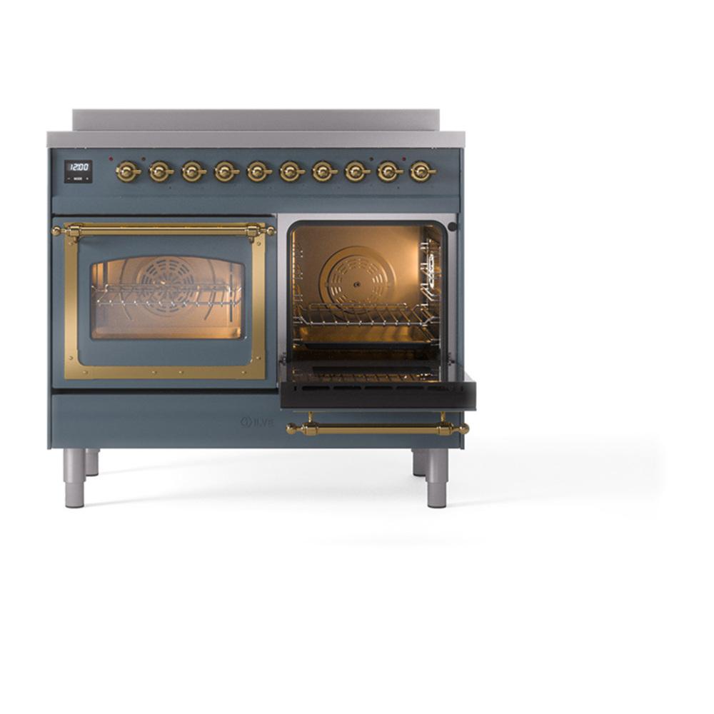ILVE UNDI406NMPBGG Nostalgie II Noblesse 40 inch Induction Range (Triple Glass Door, Blue Grey, Brass)