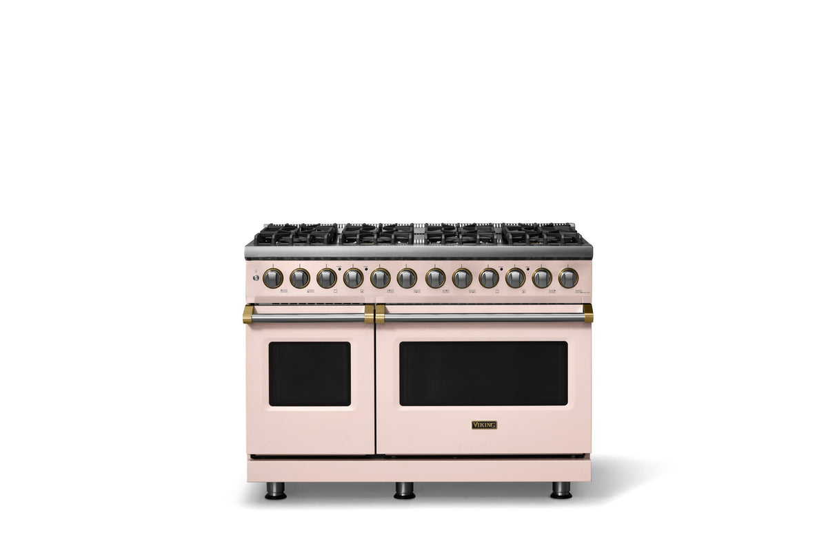 48"W. Dual Fuel Range (Burner: 8b, Finish: Blush, Trim: Brushed Brass, Fuel: Natural Gas)