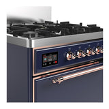 ILVE UM30QNR3MBP Majestic III 30 inch Dual Fuel Range with 5 Black Brass Burners, Dual Function Burner up to 25,000 BTU (Natural Gas, Solid Door, Midnight Blue, Copper)