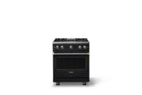 30"W. Sealed Burner Gas Range (Finish: Onyx, Trim: Brushed Brass, Fuel: Propane)