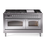 ILVE UN60FNMPSSC Nostalgie II Noblesse 60 inch Dual Fuel Range (9 Sealed Burners + Griddle, Natural Gas, Triple Glass Door, Stainless Steel, Chrome)