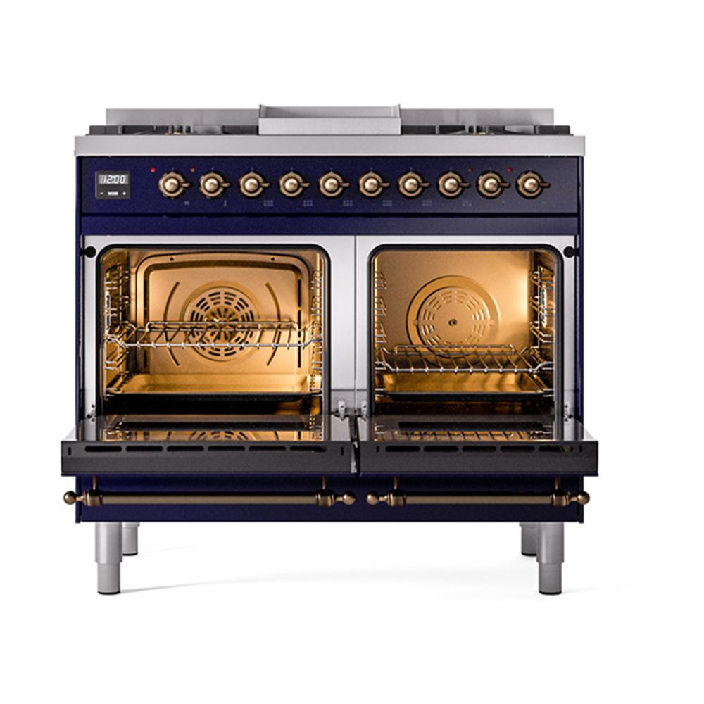 ILVE UND40FQNMPMBBLP Nostalgie II Noblesse 40 inch Dual Fuel Range (Liquid Propane, Solid Door, Midnight Blue, Burnished)