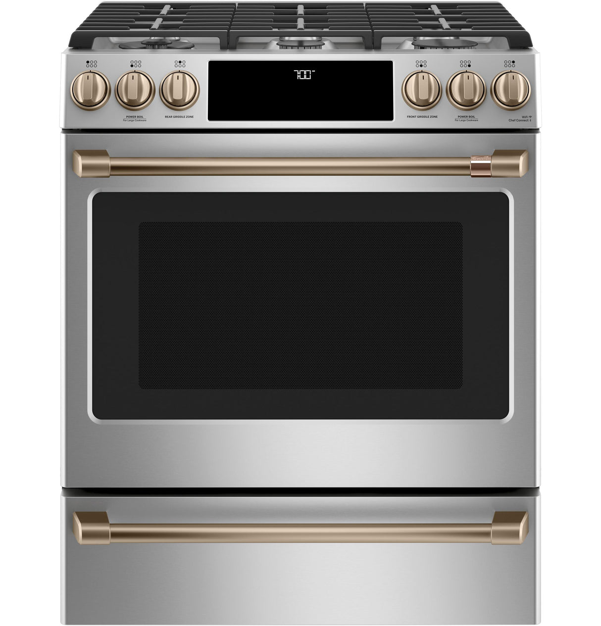 Café™ 30" Smart Slide-In, Front-Control, Gas Range with Convection Oven