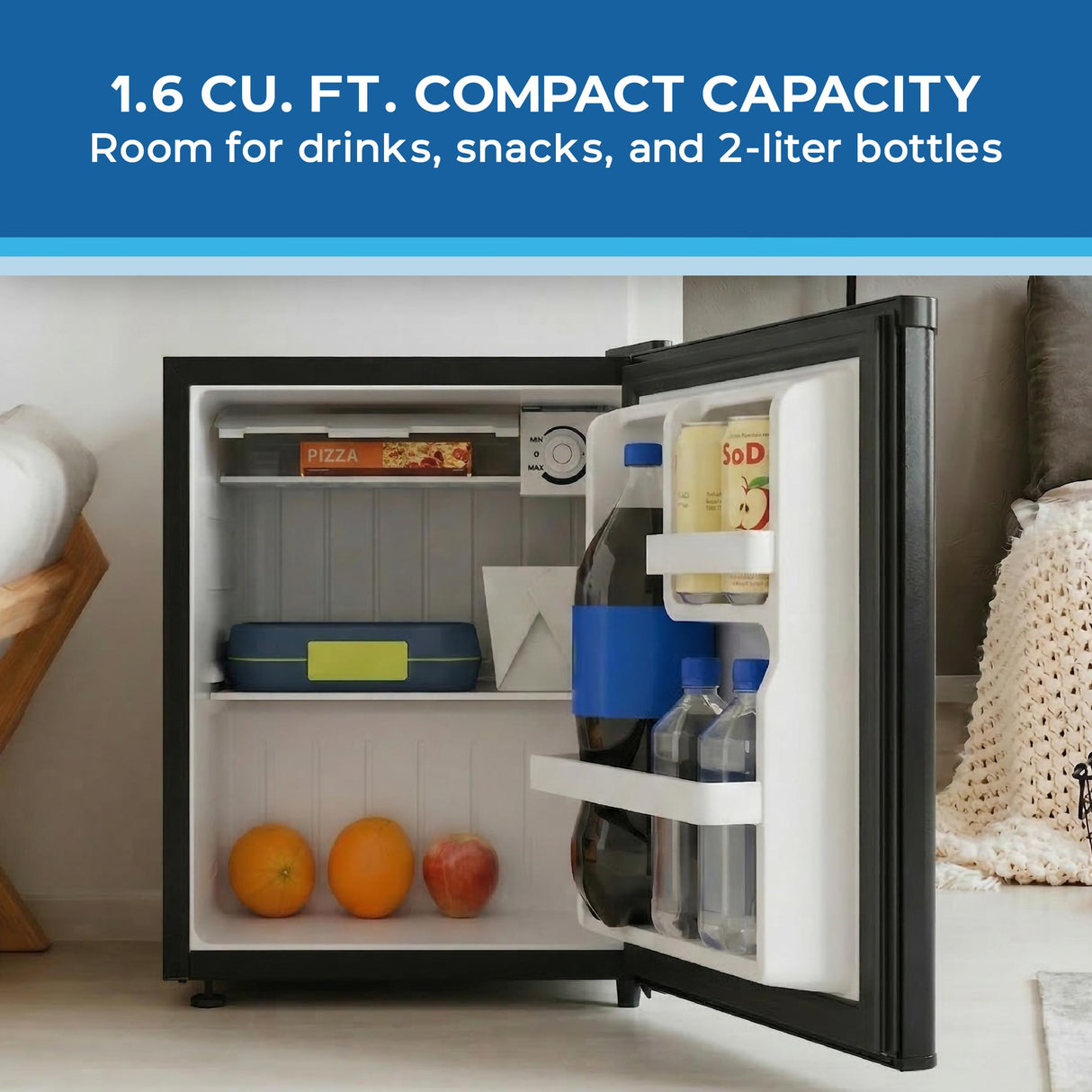 Avanti 1.6 Cu. Ft. Compact Refrigerator, Mini-Fridge, in Black (AVRM16F1B)