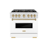 ZLINE Autograph Edition 36 in. 5.2 cu. ft. Classic Dual Fuel Range with 6 Burner Gas Cooktop and Electric Convection Oven in DuraSnow' Stainless Steel with White Matte Door and Champagne Bronze Accents (CDRSZ-WM-36-CB)