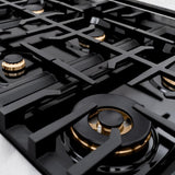 ZLINE Autograph Edition 36 in. 5.2 cu. ft. Classic Gas Range with 6 Burner Cooktop and Convection Gas Oven in DuraSnow' Stainless Steel with Black Matte Door and Champagne Bronze Accents (CGRSZ-BLM-36-CB)