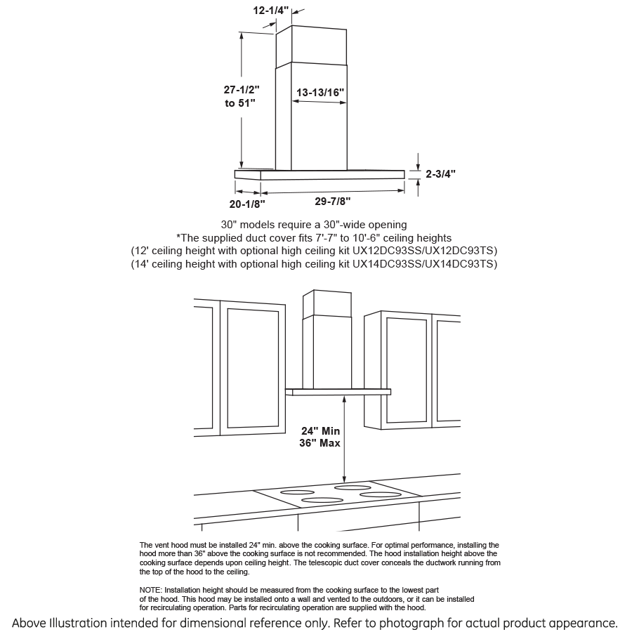 30" Smart Designer Wall Mount Hood w/ Perimeter Venting
