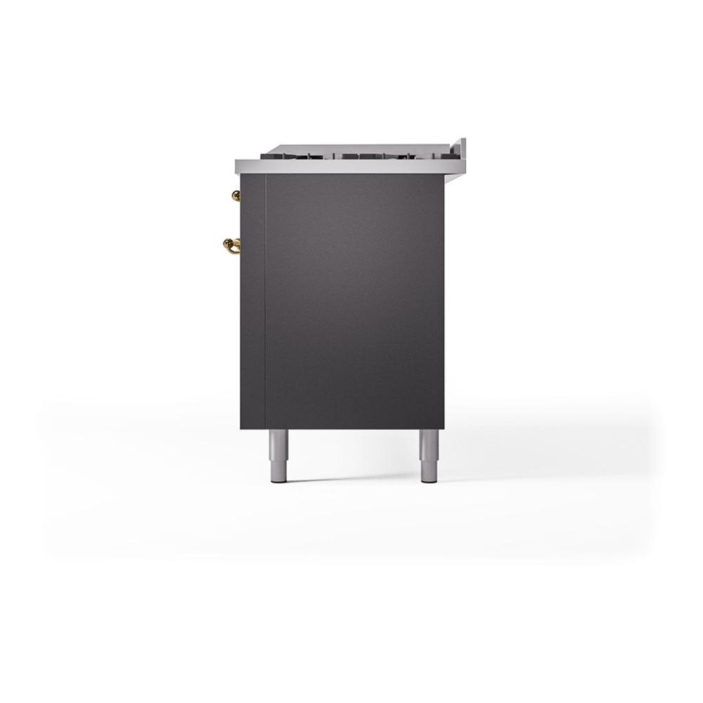 ILVE UN60FQNMPMGG Nostalgie II Noblesse 60 inch Dual Fuel Range (9 Sealed Burners + Griddle, Natural Gas, Solid Door, Graphite Matte, Brass)