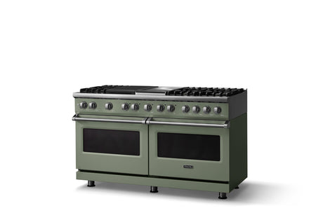 60"W.Dual Fuel Range (Finish: Eucalyptus, Trim: Polished Chrome, Fuel: Natural Gas)
