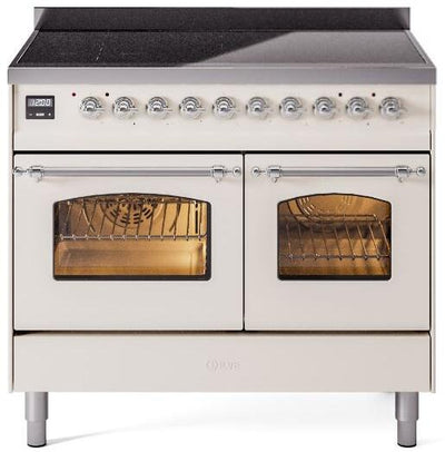 Nostalgie II 40 Inch Electric Freestanding Range in Antique White with Chrome Trim