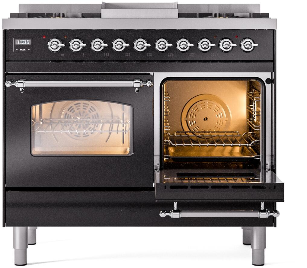 Nostalgie II 40 Inch Dual Fuel Liquid Propane Freestanding Range in Glossy Black with Chrome Trim