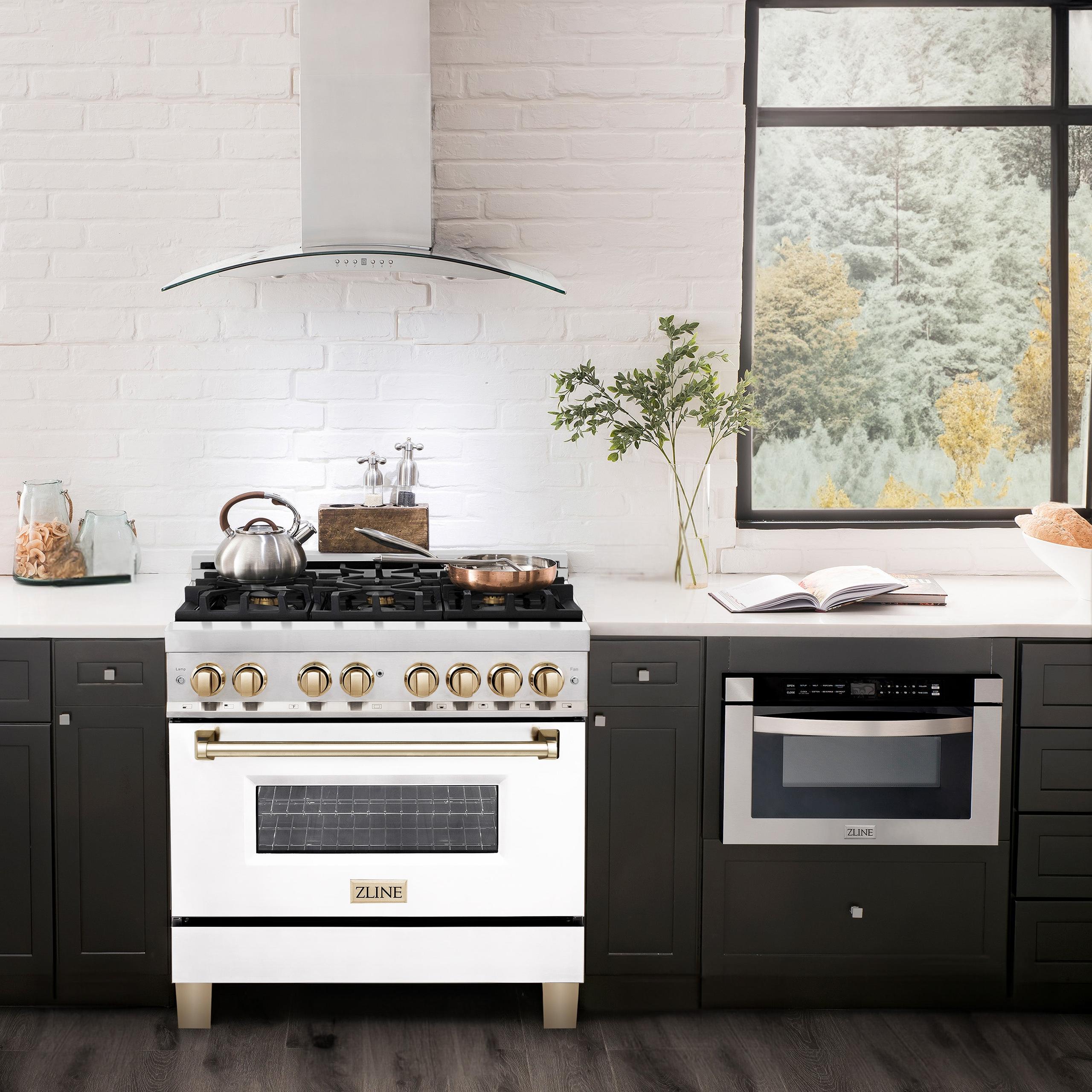 ZLINE Autograph Edition 36 4.6 cu. ft. Dual Fuel Range with Gas Stove and Electric Oven in Stainless Steel with White Matte Door and Accents