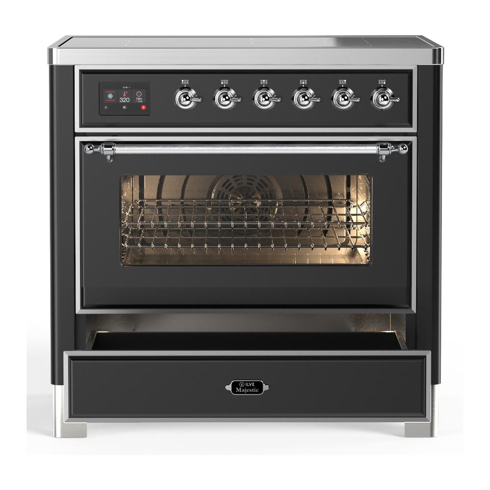 ILVE UMIB36NR3MGC Majestic III 36 inch Induction Range with 6 Elements, 3.5 cu. ft. Total Oven Capacity (Triple Glass Door, Graphite Matte, Chrome)