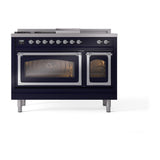 ILVE UN48FSNMPMBCLP Nostalgie II Noblesse 48 inch Dual Fuel Range (5 Sealed Burners + Griddle + French Top, Liquid Propane, Triple Glass Door, Midnight Blue, Chrome)
