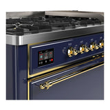 ILVE UM60FQNR3MBG Majestic III 60 inch Dual Fuel Range with 9 Burners and Griddle, Dual Function Burner up to 25,000 BTU (Natural Gas, Solid Door, Midnight Blue, Brass)