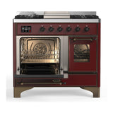 ILVE UMD40FNR3BUB Majestic III 40 inch Dual Fuel Range with 6 Burners and Griddle, Dual Function Burner up to 25,000 BTU (Natural Gas, Triple Glass Door, Burgundy, Burnished)