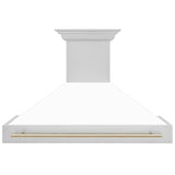 ZLINE 48 in. Autograph Edition Kitchen Package with Stainless Steel Dual Fuel Range with White Matte Door, Range Hood and Dishwasher with Polished Gold Accents (3AKP-RAWMRHDWM48-G)