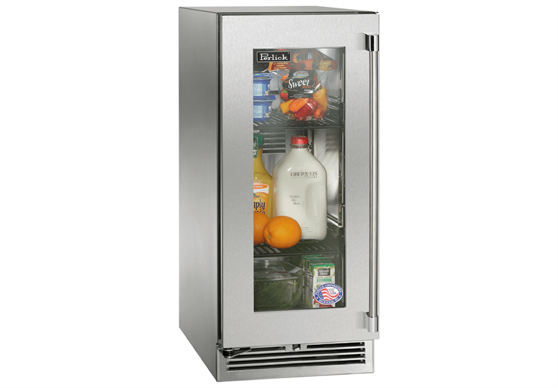 15" Signature Series Outdoor Refrigerator with stainless steel glass door, hinge right, with lock