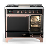 ILVE UMD40FQNR3BKP Majestic III 40 inch Dual Fuel Range with 6 Burners and Griddle, Dual Function Burner up to 25,000 BTU (Natural Gas, Solid Door, Glossy Black, Copper)