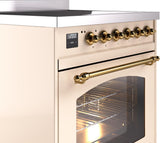 Nostalgie II 30 Inch Electric Freestanding Range in Antique White with Brass Trim