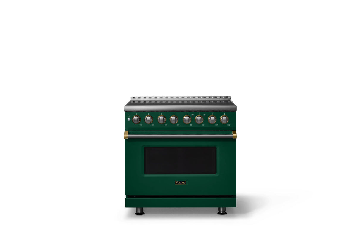 36"W. Induction Range (Finish: Ivy, Trim: Brushed Brass)