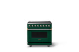 36"W. Induction Range (Finish: Ivy, Trim: Brushed Brass)
