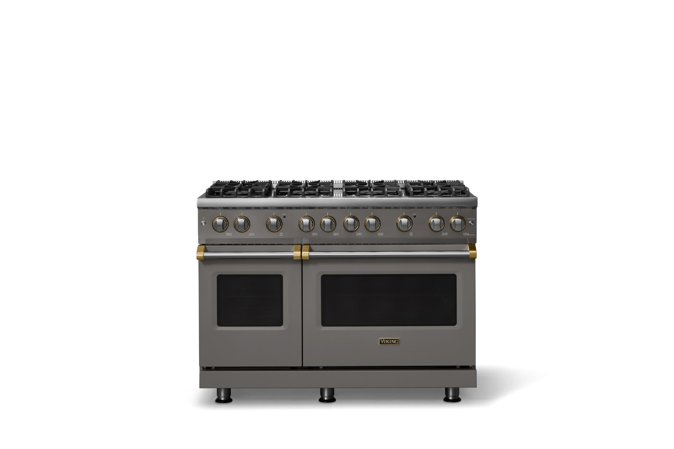 48"W. Sealed Burner Gas Range (Burner: 8b, Finish: Damascus Gray, Trim: Brushed Brass, Fuel: Natural Gas)