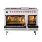 ILVE UN48FNMPRAPLP Nostalgie II Noblesse 48 inch Dual Fuel Range (8 Sealed Burners + Griddle, Liquid Propane, Triple Glass Door, RAL, Copper)