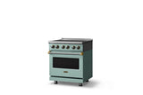 30"W. Electric Range (Finish: Splash, Trim: Brushed Brass)