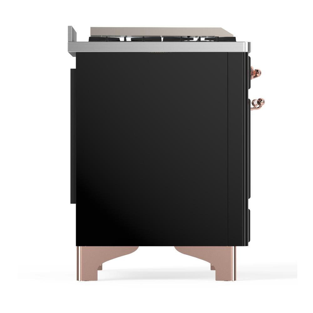 ILVE UM48FSQNR3BKPLP Majestic III 48 inch Dual Fuel Range with 5 Black Brass Burners, Griddle and French Top, Dual Function Burner up to 25,000 BTU (Liquid Propane, Solid Door, Glossy Black, Copper)
