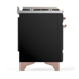 ILVE UM48FSQNR3BKPLP Majestic III 48 inch Dual Fuel Range with 5 Black Brass Burners, Griddle and French Top, Dual Function Burner up to 25,000 BTU (Liquid Propane, Solid Door, Glossy Black, Copper)