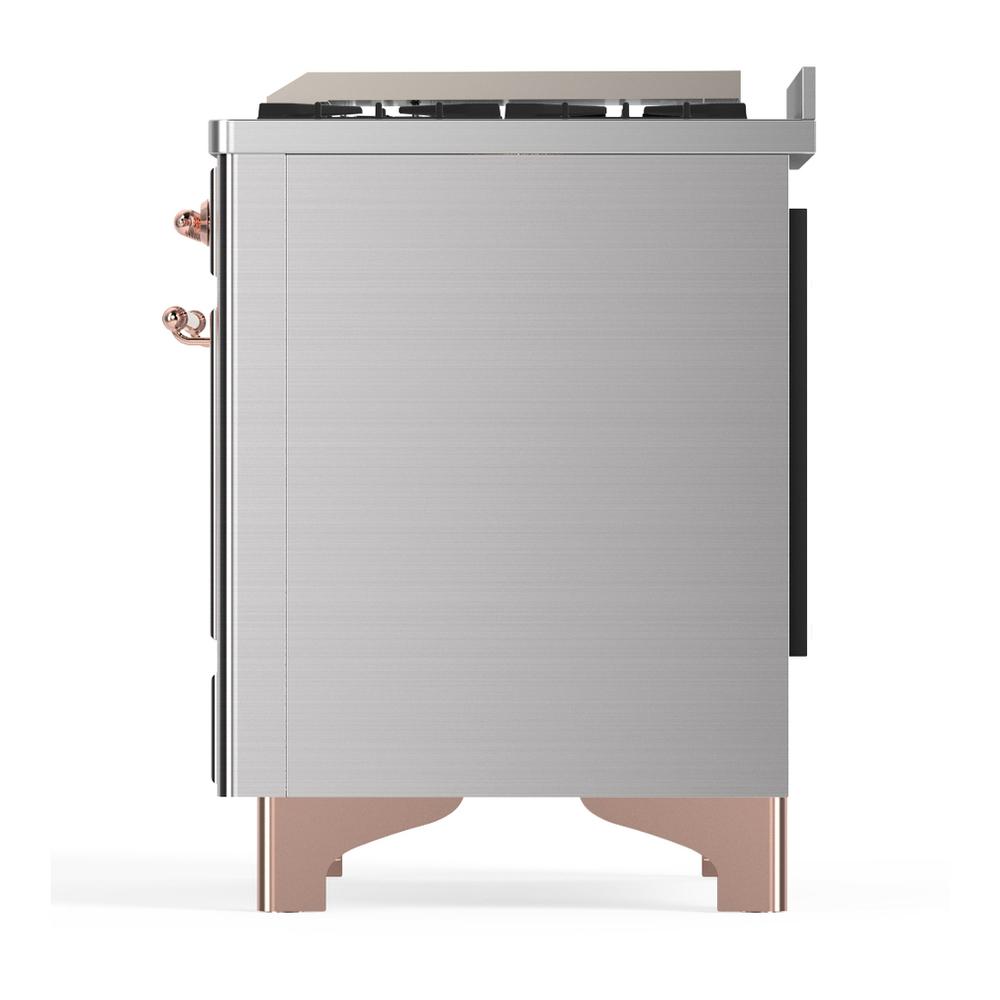 ILVE UM60FQNR3SSPLP Majestic III 60 inch Dual Fuel Range with 9 Burners and Griddle, Dual Function Burner up to 25,000 BTU (Liquid Propane, Solid Door, Stainless Steel, Copper)