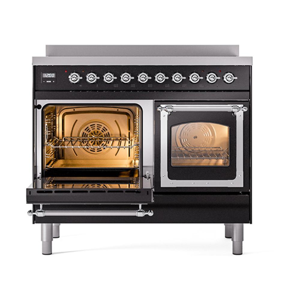 ILVE UNDI406NMPBKC Nostalgie II Noblesse 40 inch Induction Range (Triple Glass Door, Glossy Black, Chrome)
