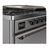 ILVE UM48FSQNR3SSBLP Majestic III 48 inch Dual Fuel Range with 5 Black Brass Burners, Griddle and French Top, Dual Function Burner up to 25,000 BTU (Liquid Propane, Solid Door, Stainless Steel, Burnished)